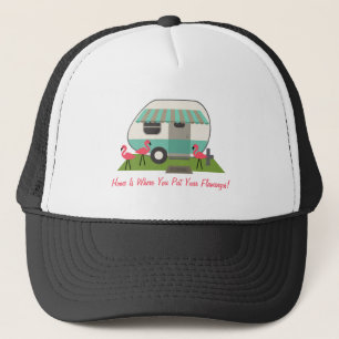 Retro Camper / Trailer & Roze Flamingos Home is .. Trucker Pet