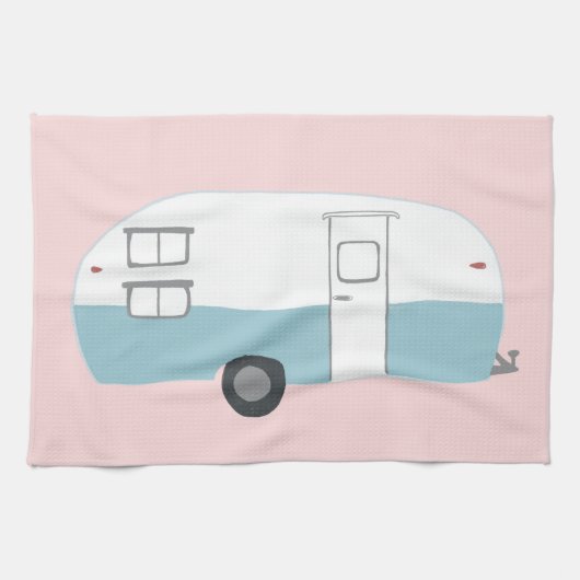 Retro Camper Trailer Roze keukenhanddoeken (Horizontaal)