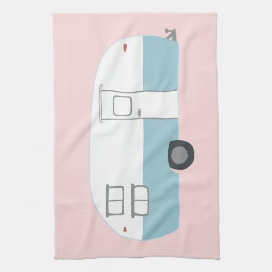 Retro Camper Trailer Roze keukenhanddoeken (Verticaal)