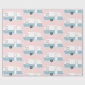 Retro Camper Trailer roze verpakkingspapier Cadeaupapier (Vlak)