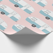 Retro Camper Trailer roze verpakkingspapier Cadeaupapier (Hoek)
