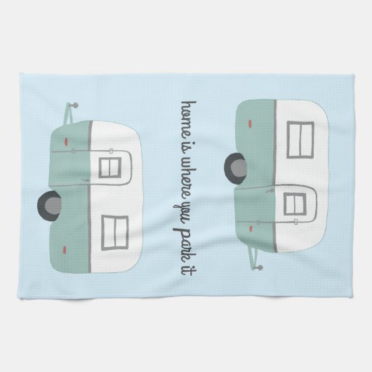 Retro Camper Trailer RV Motorhome Blue Theedoek (Horizontaal)