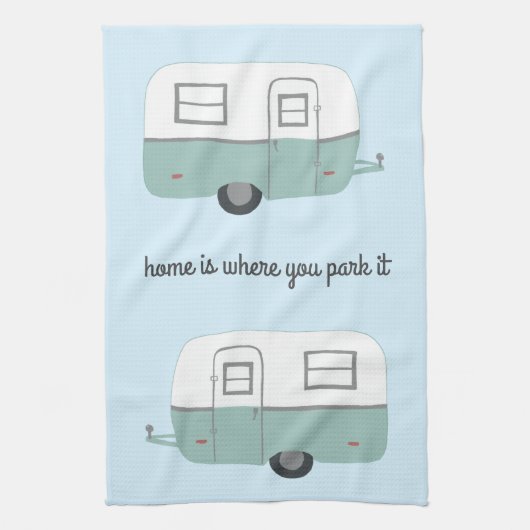 Retro Camper Trailer RV Motorhome Blue Theedoek (Verticaal)