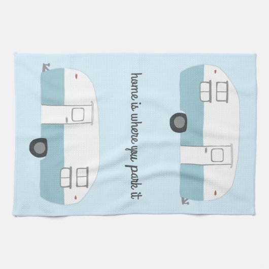 Retro Camper Trailer RV Motorhome Blue Theedoek (Horizontaal)