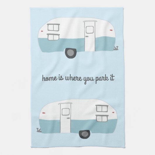 Retro Camper Trailer RV Motorhome Blue Theedoek (Verticaal)