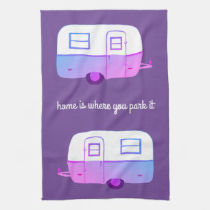 Retro Camper Trailer RV Motorhome Paars Theedoek