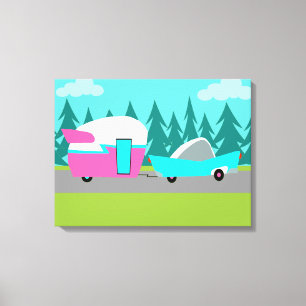 Retro Camper / Trailer Uitgerekte Canvas Print
