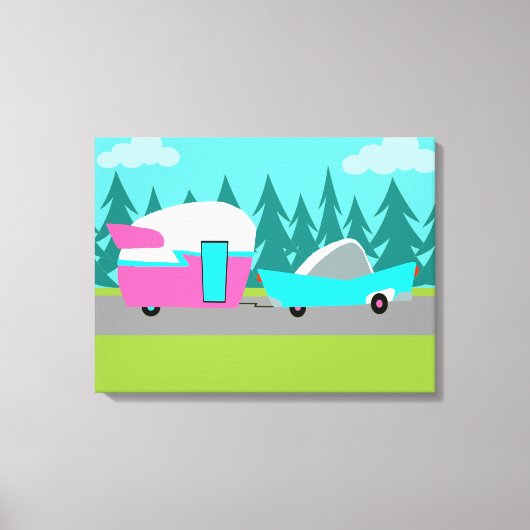 Retro Camper / Trailer Uitgerekte Canvas Print (Voorkant)