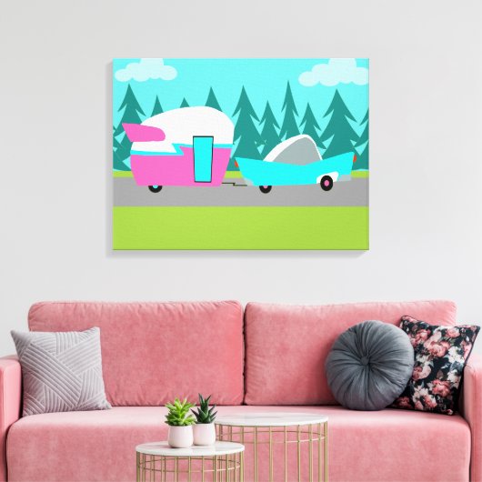 Retro Camper / Trailer Uitgerekte Canvas Print (Insitu (Woonkamer))