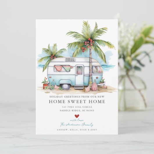 Retro Camper Vakantie Bewegende aankondiging (Staand voorkant)