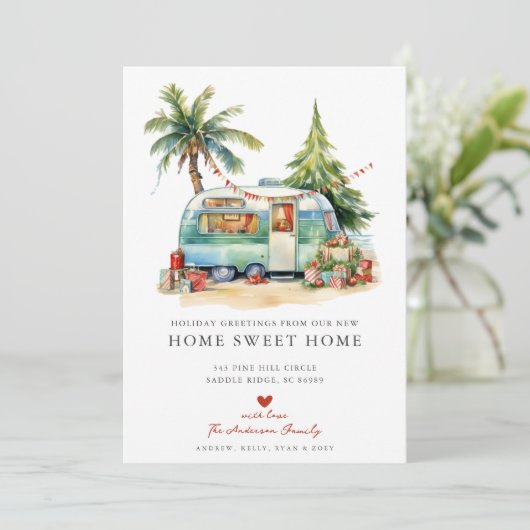 Retro Camper Vakantie Bewegende aankondiging (Staand voorkant)