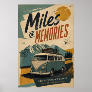 Retro Camper Van Berg Roadtrip Avontuur Poster
