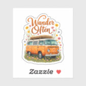 Retro Camper Van Floral Sticker (Vel)