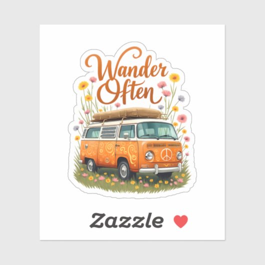 Retro Camper Van Floral Sticker (Vel)