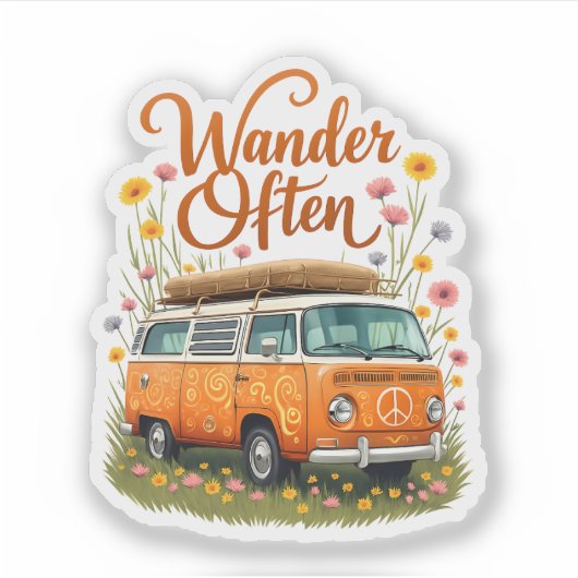 Retro Camper Van Floral Sticker (Voorkant)