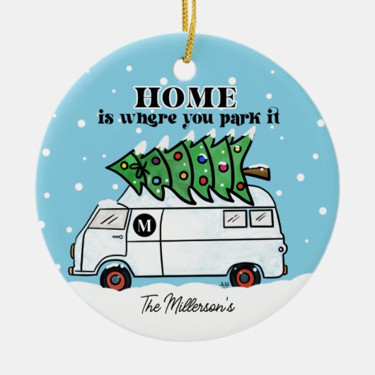  Retro Camper Van Kerstboom Foto Keramisch Ornament (Voorkant)