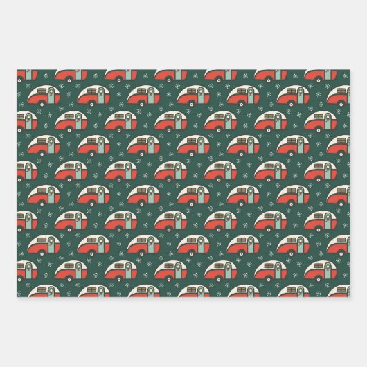 Retro Camper Van Kerstmis Inpakpapier Vel (Voorkant)