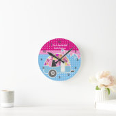 Retro Camper Van Pink Blue Shabby Chic Polkadot Ronde Klok (Huis)
