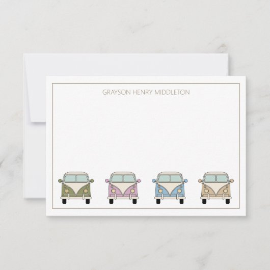 Retro Camper Vans gepersonaliseerd Notitiekaartje (Voorkant)
