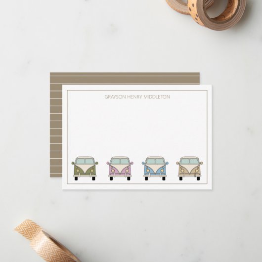  Retro Camper Vans gepersonaliseerd Notitiekaartje (Voorkant / Achterkant in situ)