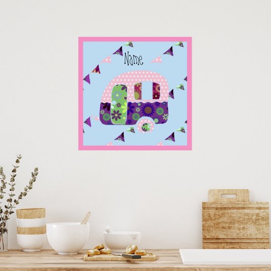 Retro camper vintage caravan shabby chic poster (Keuken)