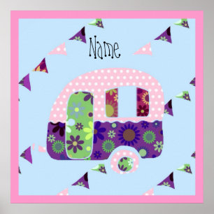 Retro camper vintage caravan shabby chic poster