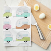 Retro Campers in Pastels Theedoek (Quarter Fold)