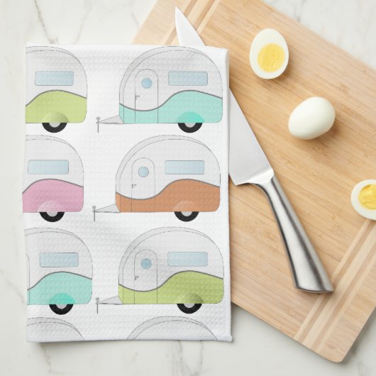 Retro Campers in Pastels Theedoek (Quarter Fold)
