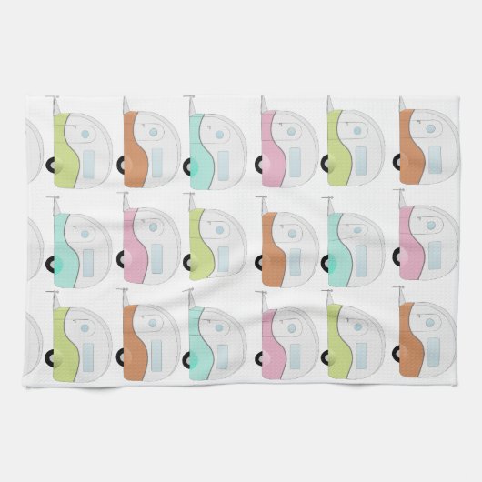 Retro Campers in Pastels Theedoek (Horizontaal)