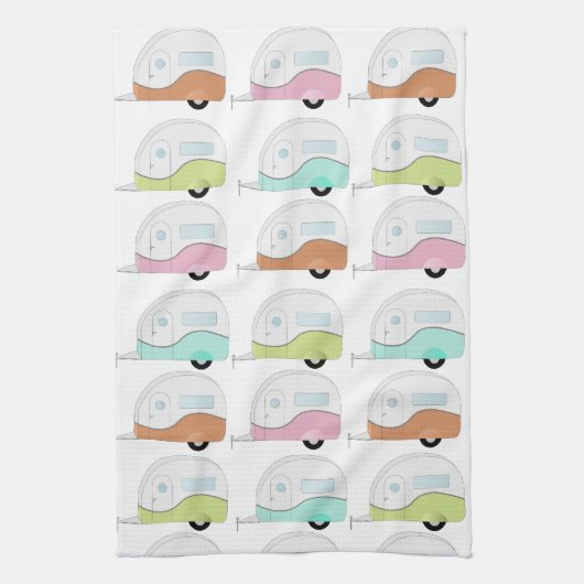 Retro Campers in Pastels Theedoek (Verticaal)