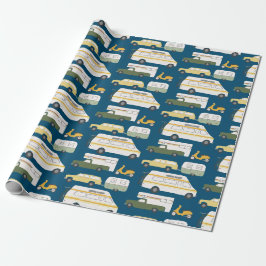 Retro Campervan Motorhome RV Van Trailer Blue Cadeaupapier