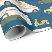 Retro Campervan Motorhome RV Van Trailer Blue Cadeaupapier (Rol Hoek)