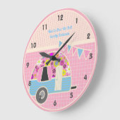 Retro Campervan Pink Blue Hipster Shabby Chic Grote Klok (Hoek)