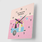 Retro Campervan Pink Blue Hipster Shabby Chic Vierkante Klok (Hoek)