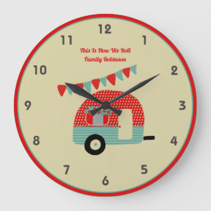 Retro Campervan Red Turquoise Shabby Chic Grote Klok