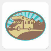 Retro Campervan Vierkante Sticker (Voorkant)