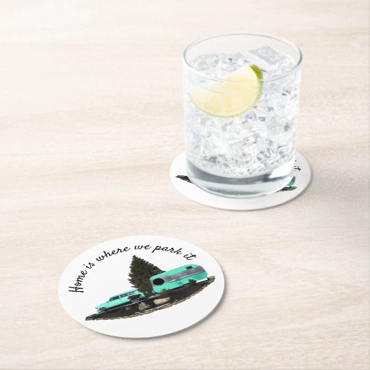 Retro Camping Auto Aanhangwagen Papier Onderzetter (Insitu)