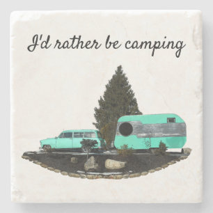 Retro Camping Auto Aanhangwagen Steen Onderzetter