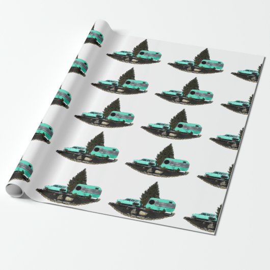 Retro Camping Auto Aanhangwagen Verpakking Papier (Uitgerold)