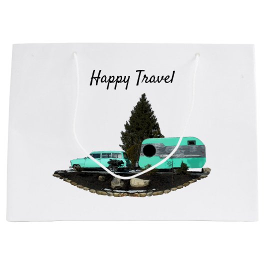 Retro Camping Auto Trailer Gift Bag Groot Cadeauzakje (Voorkant)