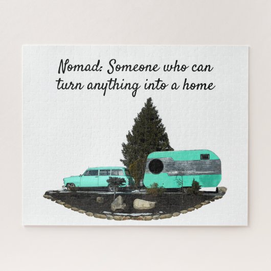 Retro Camping Auto Trailer Legpuzzel (Horizontaal)