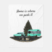 Retro Camping Auto Trailer Nomad Fleece Deken (Voorkant)