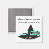 Retro Camping Auto Trailer Nomad Magneet (Voorkant / Achterkant)