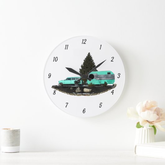 Retro Camping Auto Trailer Nomad Wandklok (Huis)