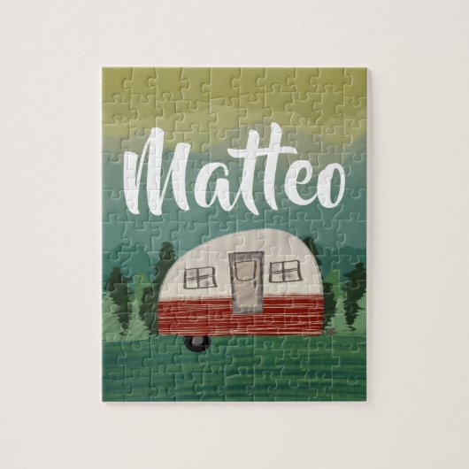 Retro Camping Berggroen Legpuzzel (Verticaal)