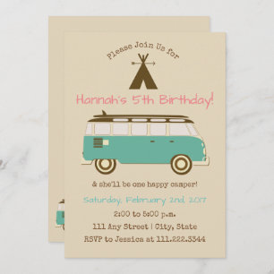 Retro, Camping Birthday Invite   Speciale dag Kaart