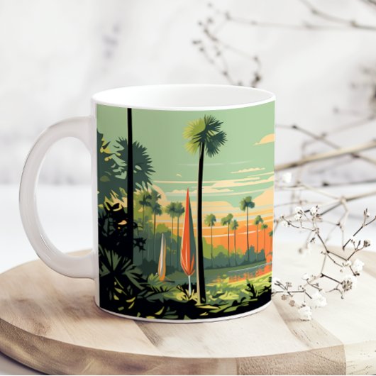 Retro Camping Bos Zonsondergang Koffiemok