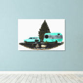 Retro Camping Car Trailer Uitgerekt Verpakt Canvas (Insitu (Houten vloer))