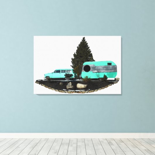 Retro Camping Car Trailer Uitgerekt Verpakt Canvas (Insitu (Houten vloer))