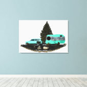 Retro Camping Car Trailer Uitgerekt Verpakt Canvas (Insitu (Houten vloer))